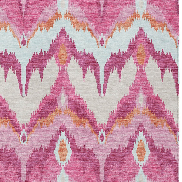 Homeroots 3' Artichoke Green And Beige Ikat Washable Area Rug - Perfect For Indoor And Outdoor Spaces 8' X 10' Polyester 584371