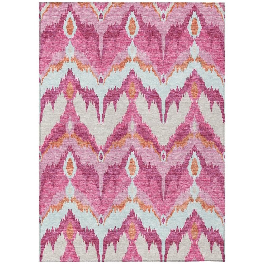 HomeRoots 9' Vibrant Pink Mauve and Orange Ikat Area Rug - Washable, Durable, Perfect for Indoor/Outdoor Use 9' X 12' 584372