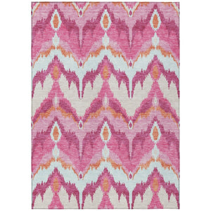HomeRoots 9' Vibrant Pink Mauve and Orange Ikat Area Rug - Washable, Durable, Perfect for Indoor/Outdoor Use 9' X 12' 584372