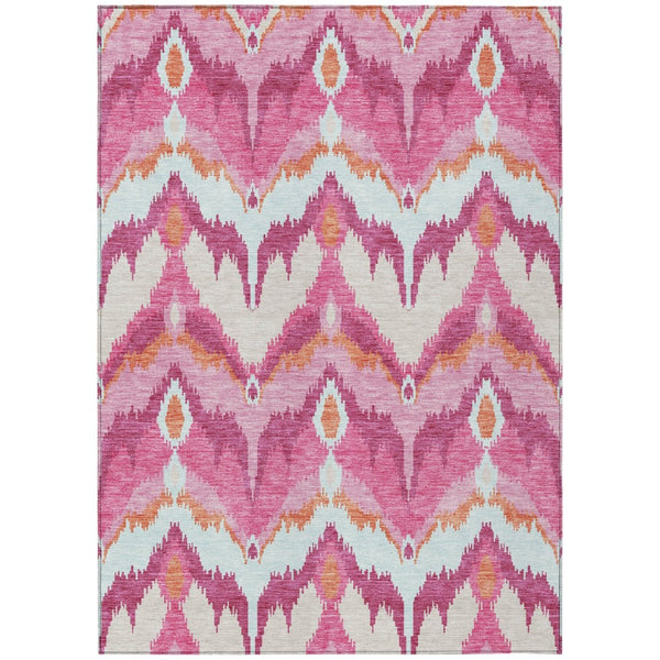 HomeRoots 9' Vibrant Pink Mauve and Orange Ikat Area Rug - Washable, Durable, Perfect for Indoor/Outdoor Use 9' X 12' 584372