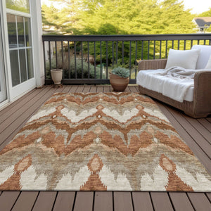 Homeroots 3' Artichoke Green And Beige Ikat Washable Area Rug - Perfect For Indoor And Outdoor Spaces 3' X 5' Polyester 584374