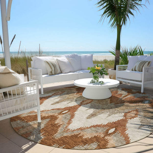 Homeroots 3' Artichoke Green And Beige Ikat Washable Area Rug - Perfect For Indoor And Outdoor Spaces 8' Round Polyester 584376