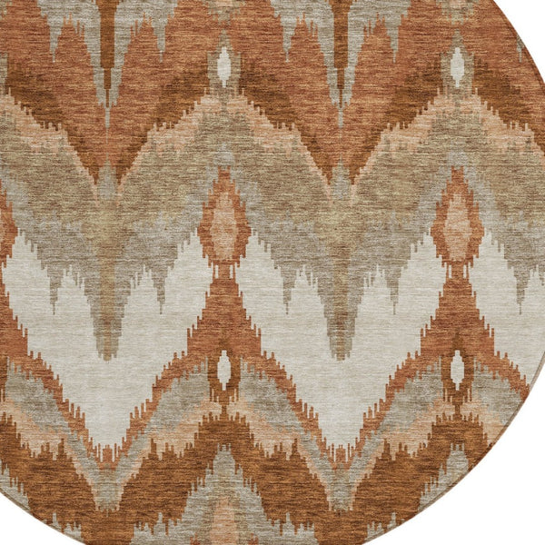 Homeroots 3' Artichoke Green And Beige Ikat Washable Area Rug - Perfect For Indoor And Outdoor Spaces 8' Round Polyester 584376