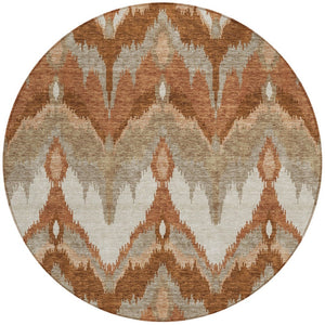 Homeroots 3' Artichoke Green And Beige Ikat Washable Area Rug - Perfect For Indoor And Outdoor Spaces 8' Round Polyester 584376