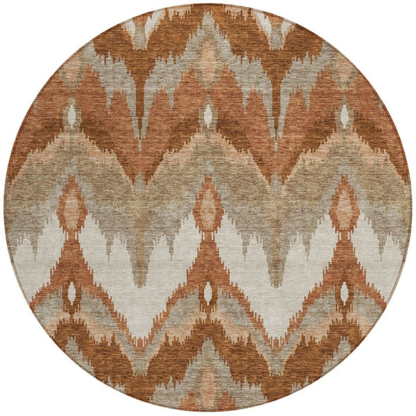 Homeroots 3' Artichoke Green And Beige Ikat Washable Area Rug - Perfect For Indoor And Outdoor Spaces 8' Round Polyester 584376