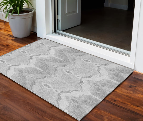 Homeroots 3' Artichoke Green And Beige Ikat Washable Area Rug - Perfect For Indoor And Outdoor Spaces 3' X 5' Polyester 584380