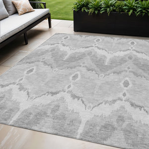 Homeroots 3' Artichoke Green And Beige Ikat Washable Area Rug - Perfect For Indoor And Outdoor Spaces 5' X 8' Polyester 584381