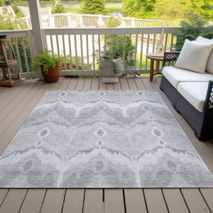 Homeroots 3' Artichoke Green And Beige Ikat Washable Area Rug - Perfect For Indoor And Outdoor Spaces 5' X 8' Polyester 584381