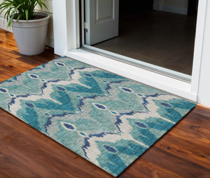 Homeroots 3' Artichoke Green And Beige Ikat Washable Area Rug - Perfect For Indoor And Outdoor Spaces 3' X 5' Polyester 584386