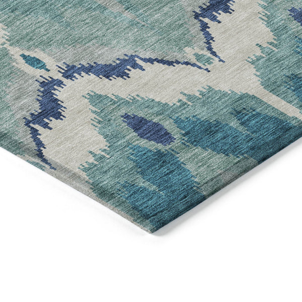 Homeroots 3' Artichoke Green And Beige Ikat Washable Area Rug - Perfect For Indoor And Outdoor Spaces 3' X 5' Polyester 584386