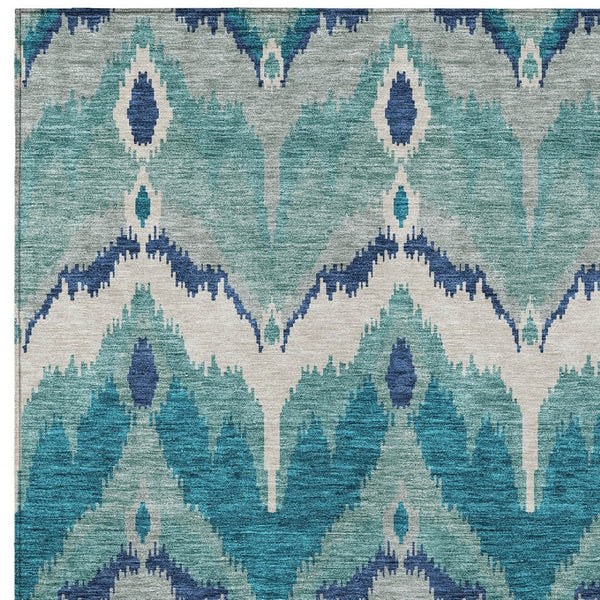 Homeroots 3' Artichoke Green And Beige Ikat Washable Area Rug - Perfect For Indoor And Outdoor Spaces 3' X 5' Polyester 584386