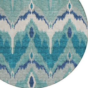 Homeroots 3' Artichoke Green And Beige Ikat Washable Area Rug - Perfect For Indoor And Outdoor Spaces 8' Round Polyester 584388
