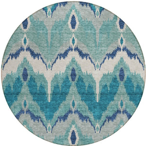 Homeroots 3' Artichoke Green And Beige Ikat Washable Area Rug - Perfect For Indoor And Outdoor Spaces 8' Round Polyester 584388