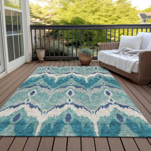 Homeroots 3' Artichoke Green And Beige Ikat Washable Area Rug - Perfect For Indoor And Outdoor Spaces 8' X 10' Polyester 584389