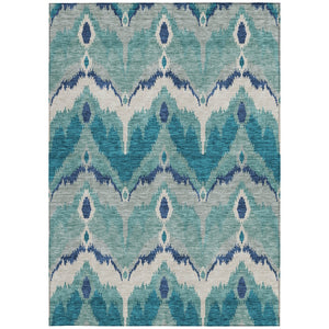Homeroots 3' Artichoke Green And Beige Ikat Washable Area Rug - Perfect For Indoor And Outdoor Spaces 8' X 10' Polyester 584389