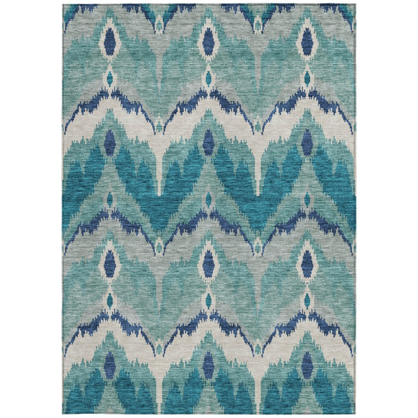 Homeroots 3' Artichoke Green And Beige Ikat Washable Area Rug - Perfect For Indoor And Outdoor Spaces 8' X 10' Polyester 584389