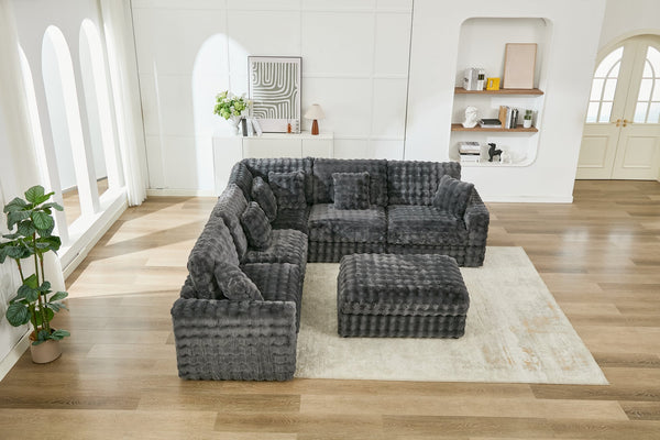 English Elm M5444 Modular Fabric Sectional Sofa Set In Dark Grey – Versatile Comfort With Wedge & Ottoman! W1805S00141