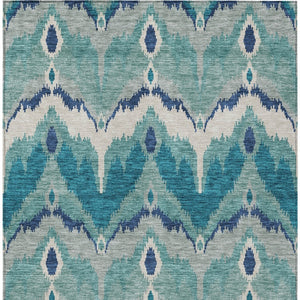 Homeroots 3' Artichoke Green And Beige Ikat Washable Area Rug - Perfect For Indoor And Outdoor Spaces 9' X 12' Polyester 584390