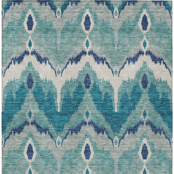 Homeroots 3' Artichoke Green And Beige Ikat Washable Area Rug - Perfect For Indoor And Outdoor Spaces 10' X 14' Polyester 584391