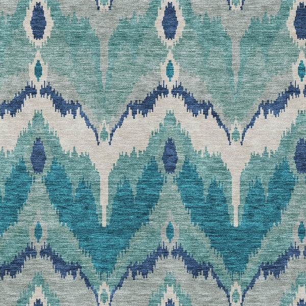 Homeroots 3' Artichoke Green And Beige Ikat Washable Area Rug - Perfect For Indoor And Outdoor Spaces 10' X 14' Polyester 584391