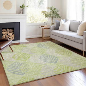 Homeroots 3' Artichoke Green Floral Area Rug - Washable, Durable, Ideal For Indoor & Outdoor Spaces 5' X 8' Polyester 584393