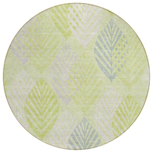 HomeRoots 5' Elegant Artichoke Green and Ivory Floral Area Rug - Durable, Washable for Indoor & Outdoor Use 8' Round 584394