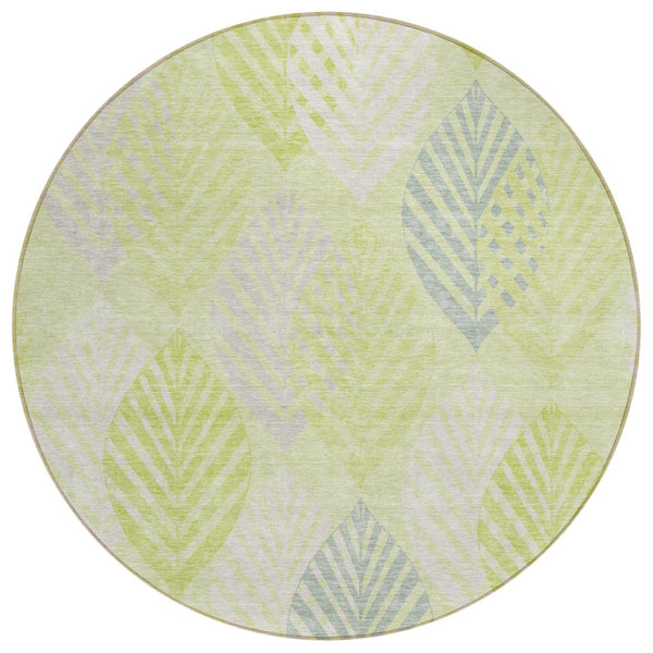 HomeRoots 5' Elegant Artichoke Green and Ivory Floral Area Rug - Durable, Washable for Indoor & Outdoor Use 8' Round 584394