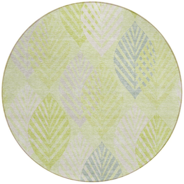Homeroots 3' Artichoke Green Floral Area Rug - Washable, Durable, Ideal For Indoor & Outdoor Spaces 8' Round Polyester 584394