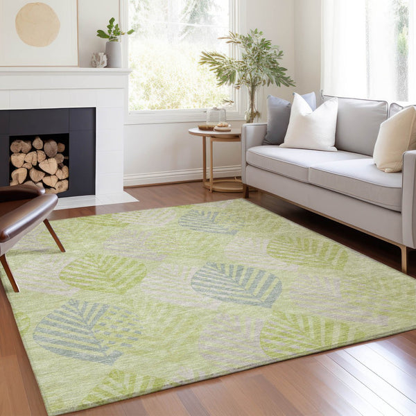 Homeroots 3' Artichoke Green Floral Area Rug - Washable, Durable, Ideal For Indoor & Outdoor Spaces 9' X 12' Polyester 584396