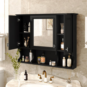 English Elm 35'' Modern Wall-Mounted Medicine Cabinet with Mirror, Hidden Storage and Open Shelves for Bath Black N710P209443B