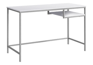 English Elm Computer Desk with 2 Push-Drawers, Open Shelves & Black Metal Legs — Compact Modern Workstation White 52 L x 25 W x 4 H B2710P219719