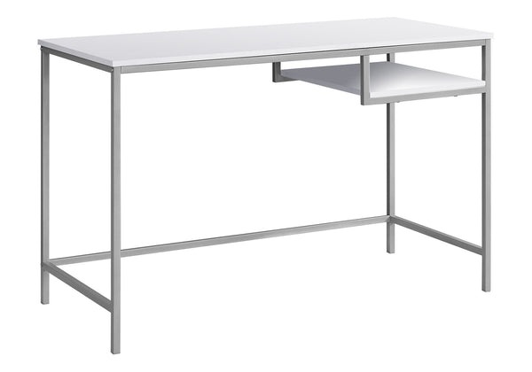 English Elm Computer Desk with 2 Push-Drawers, Open Shelves & Black Metal Legs — Compact Modern Workstation White 52 L x 25 W x 4 H B2710P219719