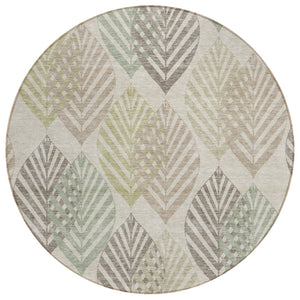 HomeRoots 5' Floral Washable Indoor Outdoor Area Rug in Beige Taupe and Artichoke Green for Versatile Style 8' Round 584400