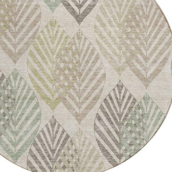 Homeroots 3' Artichoke Green Floral Area Rug - Washable, Durable, Ideal For Indoor & Outdoor Spaces 8' Round Polyester 584400