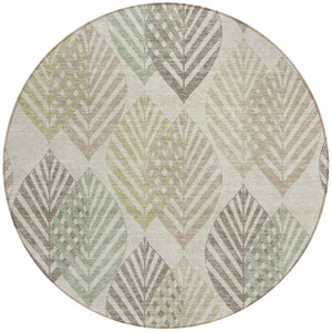 Homeroots 3' Artichoke Green Floral Area Rug - Washable, Durable, Ideal For Indoor & Outdoor Spaces 8' Round Polyester 584400