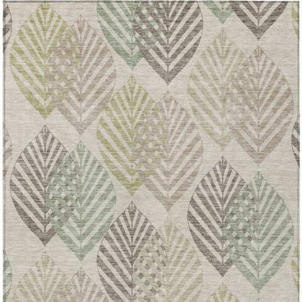 Homeroots 3' Artichoke Green Floral Area Rug - Washable, Durable, Ideal For Indoor & Outdoor Spaces 8' X 10' Polyester 584401