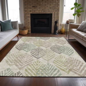 Homeroots 3' Artichoke Green Floral Area Rug - Washable, Durable, Ideal For Indoor & Outdoor Spaces 10' X 14' Polyester 584403