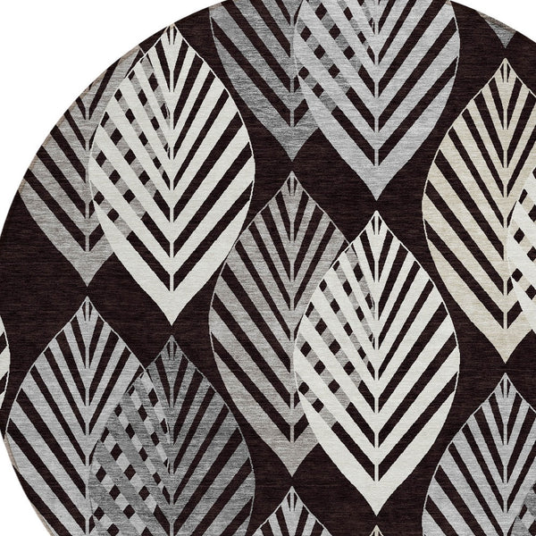 Homeroots 3' Artichoke Green Floral Area Rug - Washable, Durable, Ideal For Indoor & Outdoor Spaces 8' Round Polyester 584406