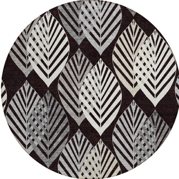 Homeroots 3' Artichoke Green Floral Area Rug - Washable, Durable, Ideal For Indoor & Outdoor Spaces 8' Round Polyester 584406