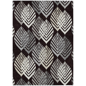 HomeRoots 9' Elegant Black Silver Charcoal Floral Washable Area Rug for Indoor and Outdoor Spaces - Durable Design 9' X 12' 584408