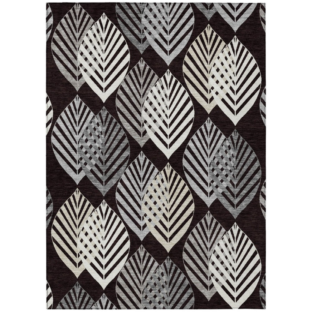 HomeRoots 5' Elegant Floral Area Rug in Black, Silver, and Charcoal – Washable, Durable for Indoor/Outdoor Use 10' X 14' 584409