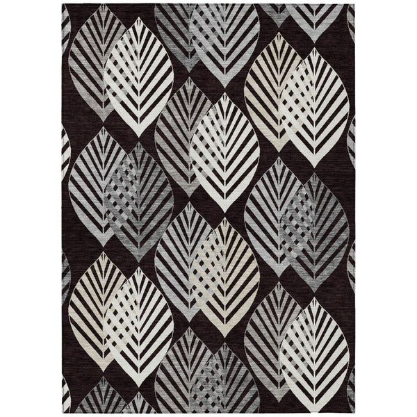 HomeRoots 5' Elegant Floral Area Rug in Black, Silver, and Charcoal – Washable, Durable for Indoor/Outdoor Use 10' X 14' 584409