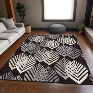 HomeRoots 5' Elegant Floral Area Rug in Black, Silver, and Charcoal – Washable, Durable for Indoor/Outdoor Use 10' X 14' 584409