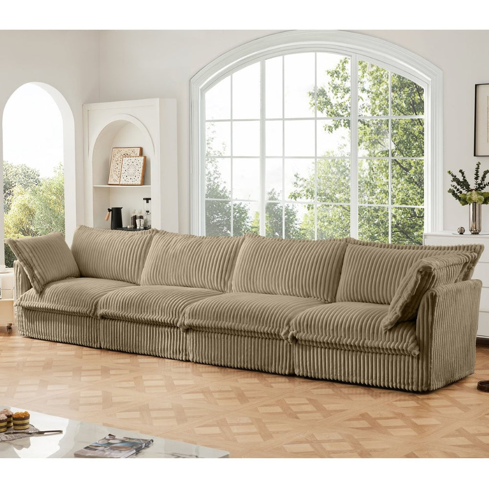 English Elm Slipcovered Long Sofa - Cozy 4-Seater Camel Corduroy Couch With Removable Covers For Easy Care W3041S00069-GIGA