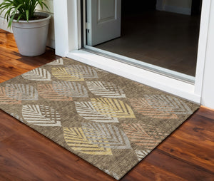 Homeroots 3' Artichoke Green Floral Area Rug - Washable, Durable, Ideal For Indoor & Outdoor Spaces 3' X 5' Polyester 584410