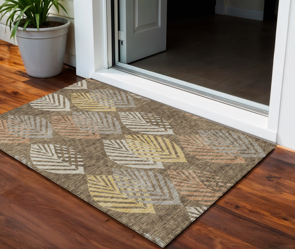 Homeroots 3' Artichoke Green Floral Area Rug - Washable, Durable, Ideal For Indoor & Outdoor Spaces 3' X 5' Polyester 584410