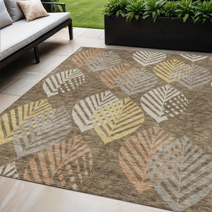 Homeroots 3' Artichoke Green Floral Area Rug - Washable, Durable, Ideal For Indoor & Outdoor Spaces 5' X 8' Polyester 584411