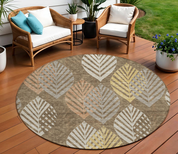 Homeroots 3' Artichoke Green Floral Area Rug - Washable, Durable, Ideal For Indoor & Outdoor Spaces 8' Round Polyester 584412