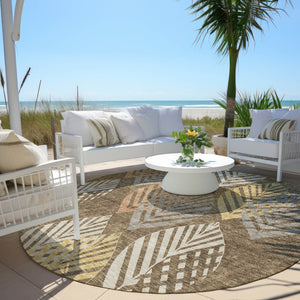 Homeroots 3' Artichoke Green Floral Area Rug - Washable, Durable, Ideal For Indoor & Outdoor Spaces 8' Round Polyester 584412