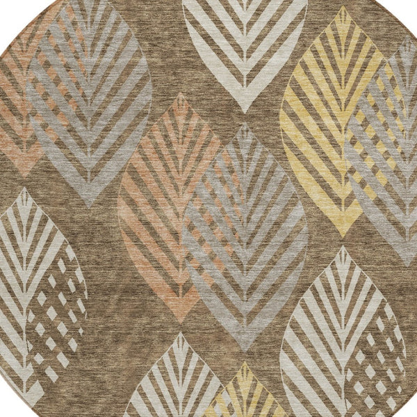 Homeroots 3' Artichoke Green Floral Area Rug - Washable, Durable, Ideal For Indoor & Outdoor Spaces 8' Round Polyester 584412